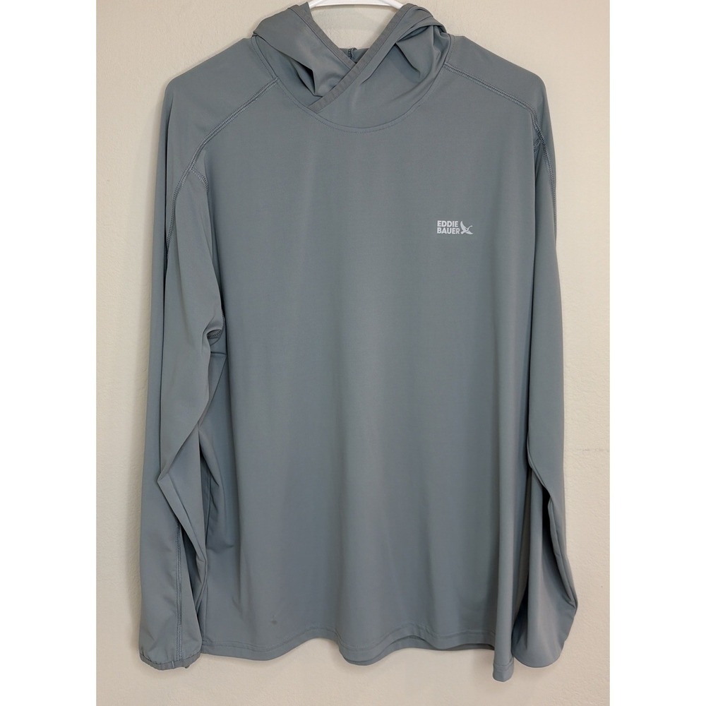 Eddie Bauer Solarfoil Hoodie Mens Large Light Blue Grey Performance Sun Shirt L